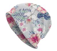 Cappello lavorato a maglia grigio con foglie tropicali e orchidee di ibisco per uomo e donna, elastico, leggero, morbido, berretto per chemioterapia contro il cancro, cappello da sci - Slouchy Hip Hop
