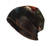 Cappello lavorato a maglia per adulti, unisex, berretto invernale caldo, cappello morbido con teschio stampato con gallo, portafoglio per famiglia nero