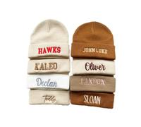 Cappello lavorato a maglia ricamato personalizzato nero con cuciture a testo - per bambini, uomini, donne - cappello invernale