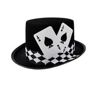 Cappello mago - per costume da mago con motivo di carte da gioco, cappello a cilindro per spettacoli di palcoscenico | Per intrattenitori professionisti, insegnanti in teatro, pianificatori