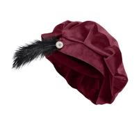 Cappello Medievale da Uomo,Berretto Tudor Morbido con Piuma 62 cm | Berretto Rinascimentale Elisabettiano - Per Feste E Party Di Halloween, Spettacoli Teatrali