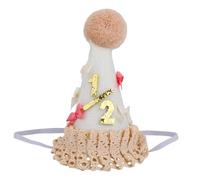 Cappello Mezzo Compleanno Fiocco, Boho Corona Conica 1/2 Compleanno con Pompon e Pizzo Comodo Cappello Festa Mezzo Percorso Verso Un Anno per Bambine Bambini di 6 Mesi Decorazioni Cake Smash