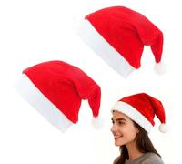 Cappello Natale 2 Pezzi 40x29 cm - Cappello Babbo Natale Premium Rosso Morbido con Bordo Bianco, Accessorio Natalizio per Adulti per Feste e Decorazioni