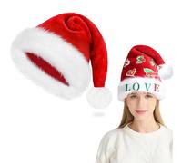 Cappello Natale Cappello Babbo Natale Peluche per Adulti, Cappellini Cappellino Babbo per Uomo e Donna Velluto Confortevole Extra Spesso con Lettere+5 Adesivi a Tema Natalizio (Casuali)
