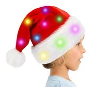Cappello natalizio a LED - morbido materiale di peluche, design luminoso e luminoso, classico stile Babbo Natale, comodo copricapo per le vacanze per adulti e bambini | Divertente accessorio festivo