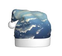 Cappello natalizio con cielo blu e nuvole bianche per adulti. Berretto natalizio festivo con pompon, berretto unisex per feste di Natale.