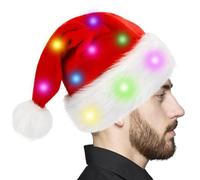 Cappello natalizio con luce a LED - Cappello di Babbo Natale con luce in peluche premium, decorazione natalizi | Bambini e adulti, feste