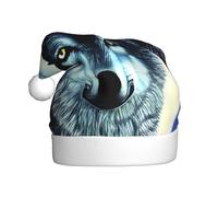 Cappello natalizio con lupo sotto la luna per adulti. Berretto natalizio festivo con pompon, berretto unisex per feste di Natale.