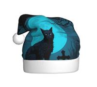 Cappello natalizio in peluche per adulti, motivo gatto WHJSHOP al chiaro di luna, morbido al tatto, per feste di Natale