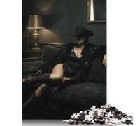 Cappello nero della donna elegante Puzzle 1000 Pezzi, Design Creativo | Stile olio strutturato, Design di moda decorativo, Motivo Puzzle, Sfida, Arte Donna Elegante, Sfida Difficile, 14+, 70x50cm.