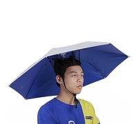 Cappello Ombrello,77 cm Protezione Solare Antivento Mani Libere Testa Ombrello Cap Ombrello Montato sulla Testa Cappello Pieghevole Ombrello per Adulti e Bambini Uomo Donna(Blu argento), Cappell
