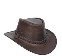 Cappello originale australiano Bush in vera pelle stile cowboy nero marrone, Marrone, XL