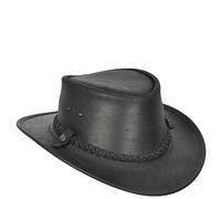 Cappello originale australiano Bush in vera pelle stile cowboy nero marrone, Nero , L
