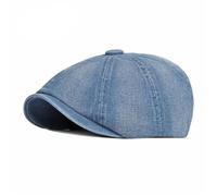 Cappello Ottagonale da Uomo, Casual, Solido, con Otto Pale, Berretto da Strillone in Denim Lavato, Cappello da Pittore da Donna, Berretto Piatto a Spina di Pesce con Visiera(Blue)