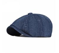 Cappello Ottagonale da Uomo, Casual, Solido, con Otto Pale, Berretto da Strillone in Denim Lavato, Cappello da Pittore da Donna, Berretto Piatto a Spina di Pesce con Visiera(Dark Blue)