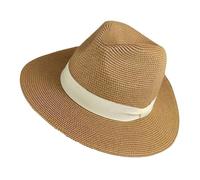 Cappello Panama a tesa larga da donna, estivo, da spiaggia, grande, da papà, da pesca, da uomo, con testa grande, oversize, in paglia(Khaki,Head 58-60cm)
