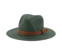 Cappello Panama estivo unisex in paglia a tesa larga stile jazz cappello da spiaggia con cintura tinta unita kaki bianco nero cappello da sole per le donne, 2Dark En8, 56/58 cm