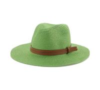 Cappello Panama estivo unisex in paglia a tesa larga stile jazz cappello da spiaggia con cintura tinta unita kaki bianco nero cappello da sole per le donne, 2EN8, 56/58 cm