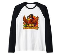 Cappello pellegrino Tacchino Felice del Ringraziamento Divertente Cena in Famiglia Maglia con Maniche Raglan