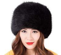 Cappello Pelliccia Sintetica Rotondo Cappellini Invernali Donna Elegante Comodo Moda Russia Cappello Cosacco (Nero)