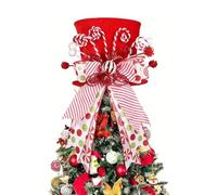 Cappello per albero di Natale, cappello per albero di Natale con nastro di canna di zucchero, cappello rosso a stella, puntale per albero di Natale, decorazione per albero di Natale, decorazione