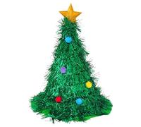 Cappello per albero di Natale per adulti con decorazioni e puntale a stella, 37 x 47 cm, rosso e verde, cappello divertente per feste di Natale, accessorio per travestimenti, cappelli novità per