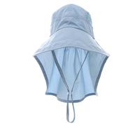 Cappello per bambini a tesa larga che protegge dal sole, leggero, ad asciugatura rapida, con patta rimovibile per il collo per ragazzi e ragazze, cappello alla pescatora con sottogola rimovibile, Blu