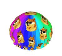 Cappello per capelli con orlo elasticizzato riutilizzabile da donna Arcobaleno Shiba Inu Doge Life DoubleCuffia da a impermeabile Cuffia da bagno