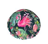Cappello per capelli con orlo elasticizzato riutilizzabile da donna Cappello da a tropicale con fenicottero estivo floreale doppio Cuffia da a impermeabile