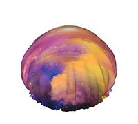 Cappello per capelli con orlo elasticizzato riutilizzabile da donna Cielo stellato rosa Cuffia da a impermeabile doppia Cuffia da bagno