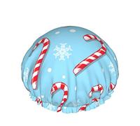 Cappello per capelli con orlo elasticizzato riutilizzabile per donna Cielo di Natale Canna di caramella Doppia Cuffia per a impermeabile Cuffia da bagno