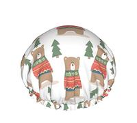 Cappello per capelli con orlo elasticizzato riutilizzabile per donna Natale Simpatico orso divertente Doppia cuffia per a impermeabile Cuffia da bagno