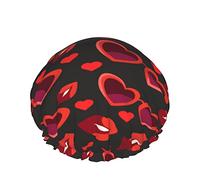 Cappello per capelli con orlo elasticizzato riutilizzabile per donna Valentine Red Lips Heart Double Cuffia per a impermeabile Cuffia da bagno
