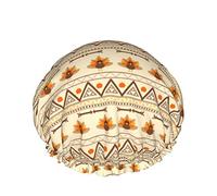 Cappello per capelli riutilizzabile con orlo elasticizzato da donna Aztec Turkey Gobble Thanksgiving DoubleCuffia da a impermeabile Cuffia da bagno