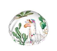 Cappello per capelli riutilizzabile con orlo elasticizzato da donna Cactus Plant Flower Lama Double Cuffia da a impermeabile Cuffia da bagno