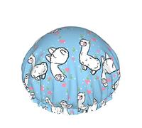 Cappello per capelli riutilizzabile con orlo elasticizzato da donna Divertente Alpaca Love Heart Double Cuffia da a impermeabile Cuffia da bagno