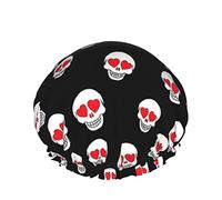 Cappello per capelli riutilizzabile con orlo elasticizzato da donna Love Heart Cool Skull Double Cuffia da a impermeabile Cuffia da bagno