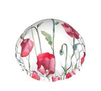 Cappello per capelli riutilizzabile con orlo elasticizzato da donna Papaveri rossi Cuffia da bagno impermeabile con doppia cuffia da a impermeabile