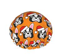 Cappello per capelli riutilizzabile con orlo elasticizzato da donna Simpatico bulldog francese con cappello da Babbo Natale Cuffia da a doppia impermeabile