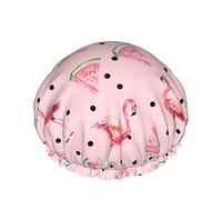 Cappello per capelli riutilizzabile con orlo elasticizzato da donna Summer Flamingo Watermelon DoubleCuffia da a impermeabile Cuffia da bagno