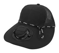 Cappello per ventilatore solare, Cappello per ventilatore ad energia solare - Doppio e ricaricabile tramite USB, cappuccio di protezione in cotone a tesa larga 14 cm per adulti (nero, batteria
