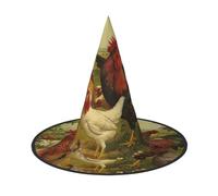 Cappello pieghevole a tesa larga per Halloween, con stampa di polli e fattoria, adatto per cosplay, feste in maschera e carnevale, 1 pezzo