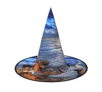 Cappello pieghevole a tesa larga per Halloween, con stampa di uccelli blu e cielo, adatto per cosplay, feste in maschera e carnevale, 1 pezzo