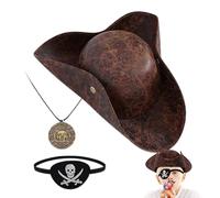 Cappello Pirata Da Capitano - Benda Per Occhio Per Costume Di Halloween,Completo Gioco di Ruolo Realistico in Pelle Sintetica per Sfide Personaggio Eventi Teatro e Palcoscenico
