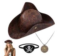 Cappello Pirata Rinascimentale - Costume Pirata Rinascimentale Per Halloween | Completo Gioco di Ruolo Realistico in Pelle Sintetica per Sfide Personaggio Eventi Teatro e Palcoscenico