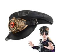 Cappello Pirata Steampunk, Cappello Steampunk Con Occhiali Di Sicurezza Cappelli Di Giornale In Pelle PU | Cappello Gotico Stile Diabé Con Bicchieri Di Sicurezza, Coperchio Cestino, Cappello