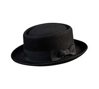 Cappello Pork Pie per Uomo/Donna in Feltro di Lana, Stile Derby Fedora, Nero, L