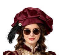 Cappello Rinascimentale Da Uomo In Stile - Berretto Tudor Morbido con Piuma 62 cm - Berretto Rinascimentale Elisabettiano | per Ballo in Maschera, Feste durante le Vacanze e per Spettacolo Teatrale