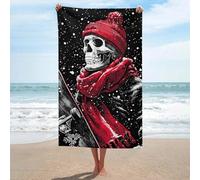 Cappello rosso sciarpa scheletro snowboard telo mare in microfibra senza sabbia asciugamani da doccia grandi multiuso assorbente per bagno piscina 130 x 80 cm