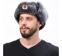 Cappello russo con stemma sovietico in pelliccia sintetica colbacco con risvolto per uomo spesso caldo inverno resistente all'acqua e al vento per l'uso all'aperto
